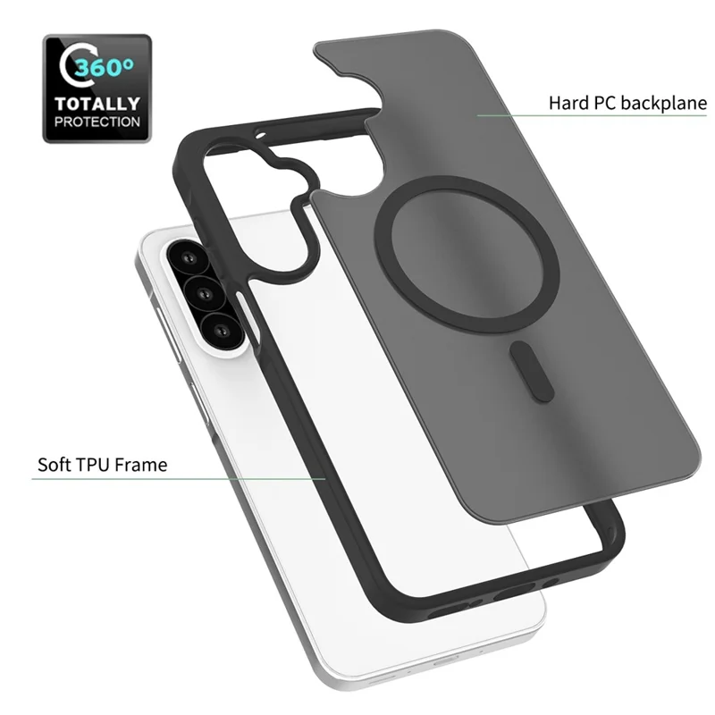 Kauf in Großmengen für Samsung Galaxy A26 5G Magnet-Case Haut-Touch TPU PC Handy-Rückseite – Schwarz