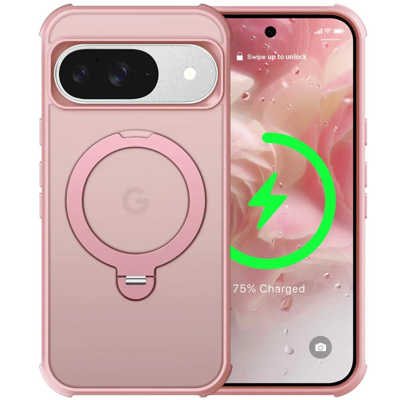 Cover magnetico per Google Pixel 9 / 9 Pro con supporto a anello girevole, custodia posteriore antiurto in TPU e PC - Rosa