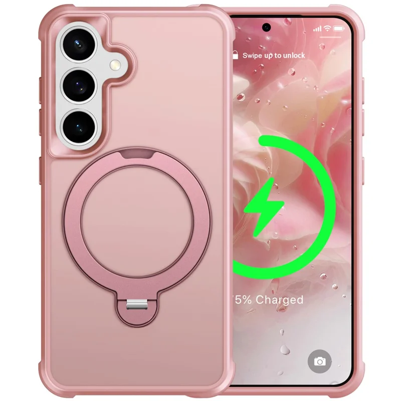 For Samsung Galaxy S24 Magnetic Case Kickstand TPU PC Shockproof Phone Back Cover - Pink