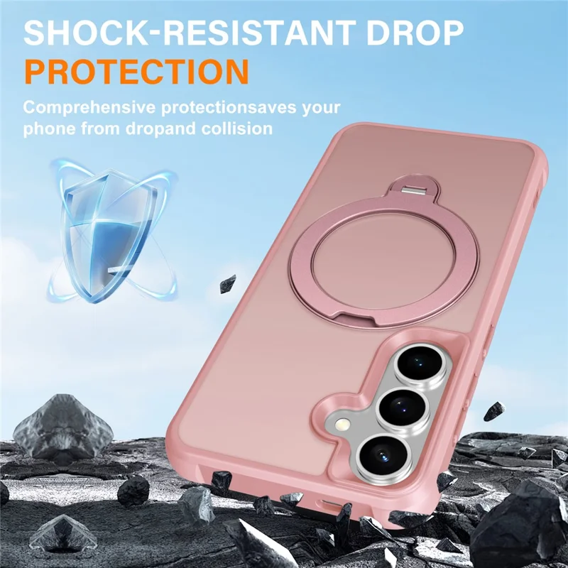 For Samsung Galaxy S24 Magnetic Case Kickstand TPU PC Shockproof Phone Back Cover - Pink