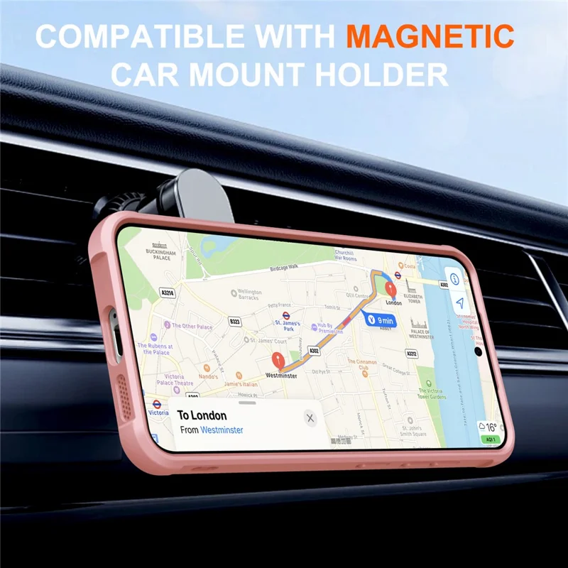 For Samsung Galaxy S24 Magnetic Case Kickstand TPU PC Shockproof Phone Back Cover - Pink