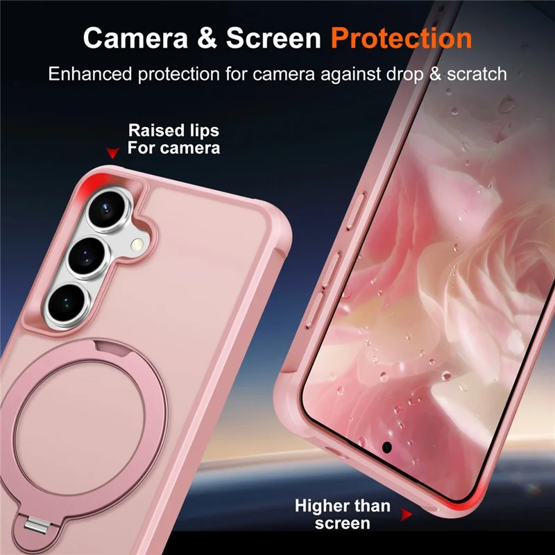 For Samsung Galaxy S24 Magnetic Case Kickstand TPU PC Shockproof Phone Back Cover - Pink
