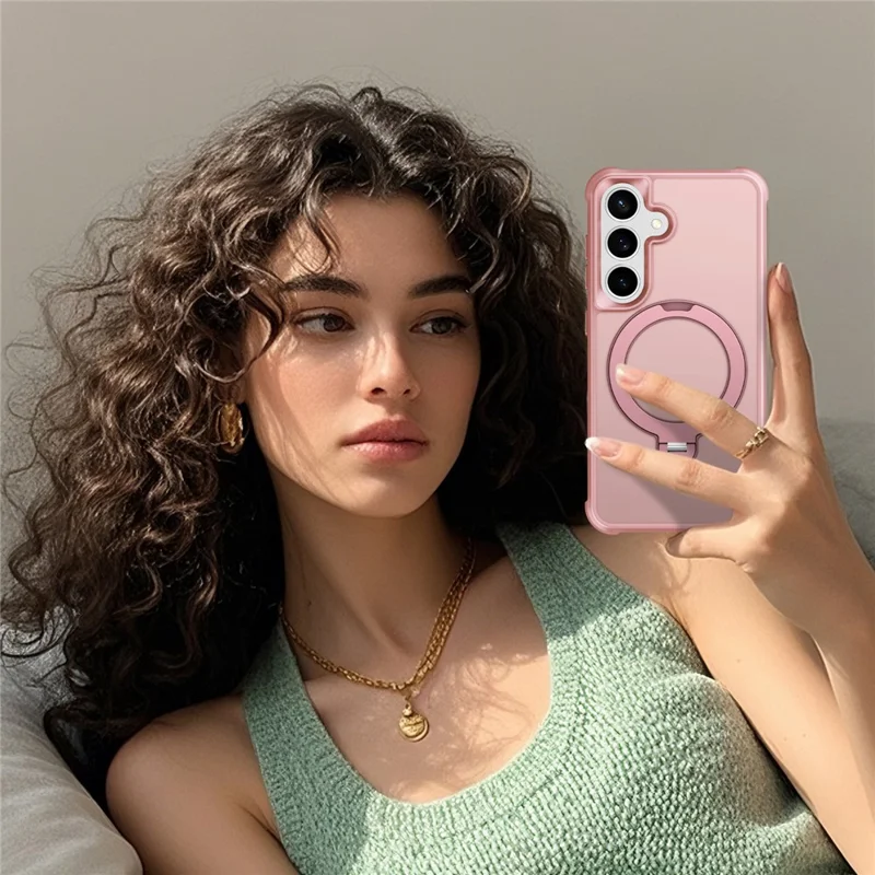 For Samsung Galaxy S24 Magnetic Case Kickstand TPU PC Shockproof Phone Back Cover - Pink