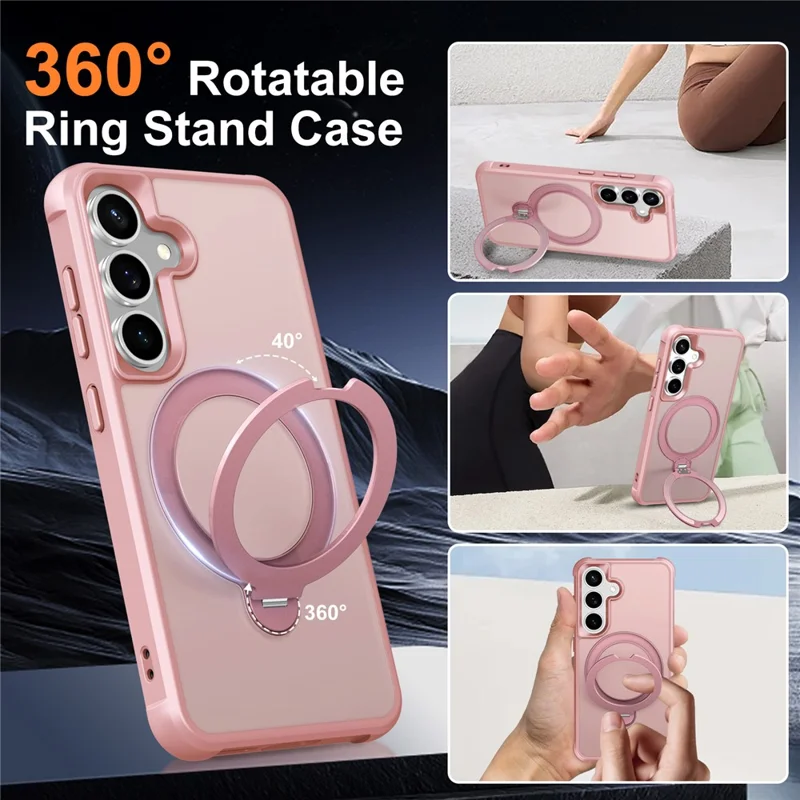 For Samsung Galaxy S24 Magnetic Case Kickstand TPU PC Shockproof Phone Back Cover - Pink