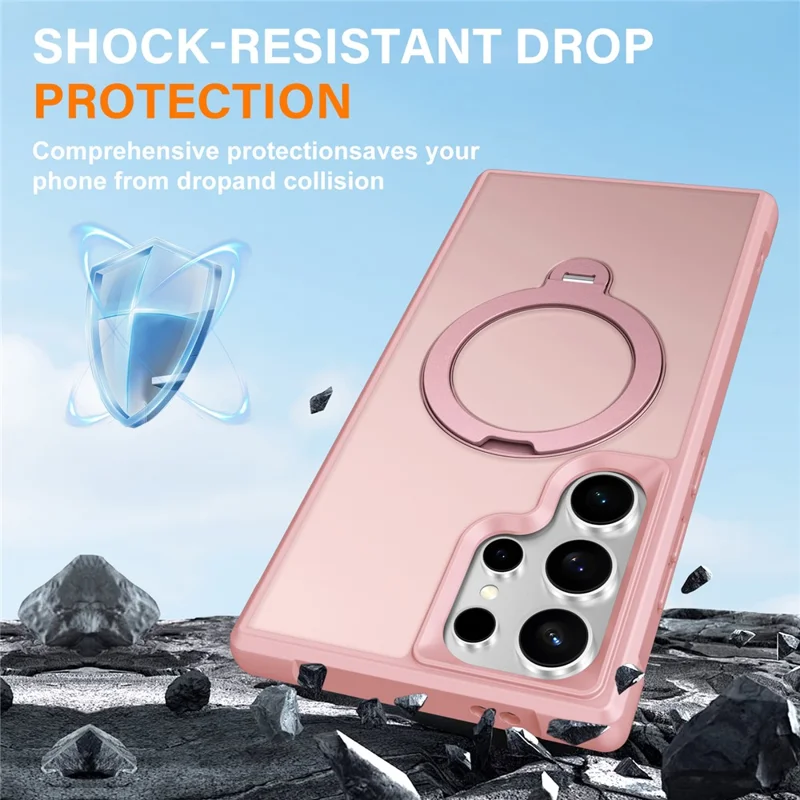For Samsung Galaxy S24 Ultra Magnetic Case Kickstand TPU PC Shockproof Phone Back Cover - Pink