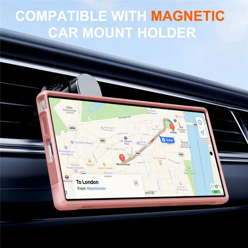 For Samsung Galaxy S24 Ultra Magnetic Case Kickstand TPU PC Shockproof Phone Back Cover - Pink