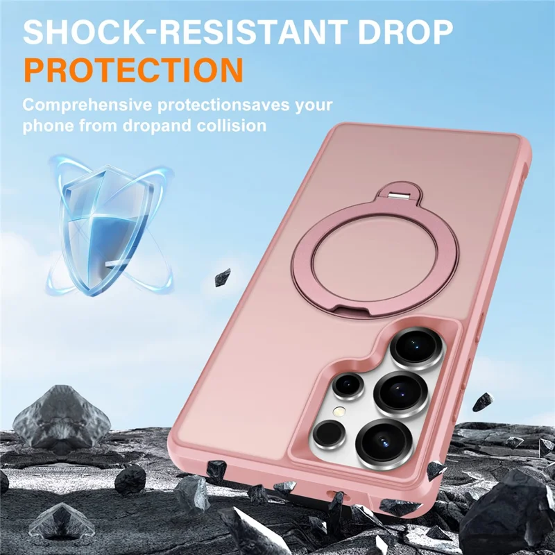 For Samsung Galaxy S25 Ultra Magnetic Case Kickstand TPU PC Shockproof Phone Back Cover - Pink