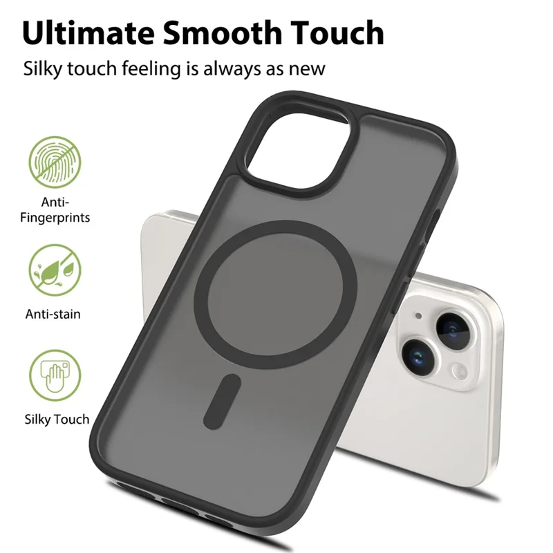 Bulk Purchasing For iPhone 15 Magnetic Case Skin Touch TPU PC Phone Back Cover Compatible with MagSafe - Black