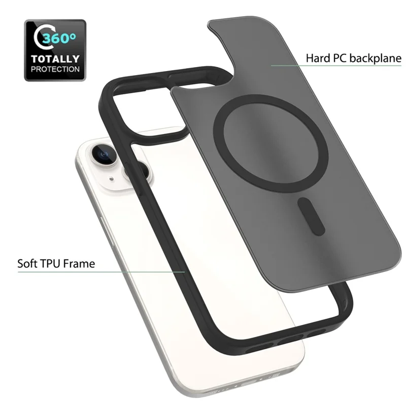 Bulk Purchasing For iPhone 15 Magnetic Case Skin Touch TPU PC Phone Back Cover Compatible with MagSafe - Black