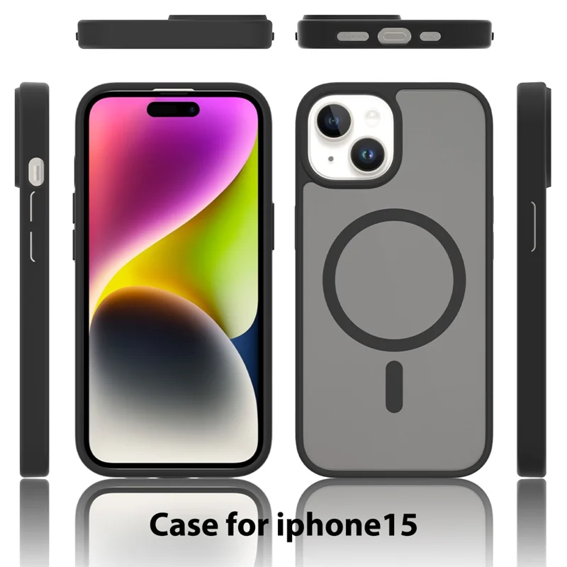 Bulk Purchasing For iPhone 15 Magnetic Case Skin Touch TPU PC Phone Back Cover Compatible with MagSafe - Black