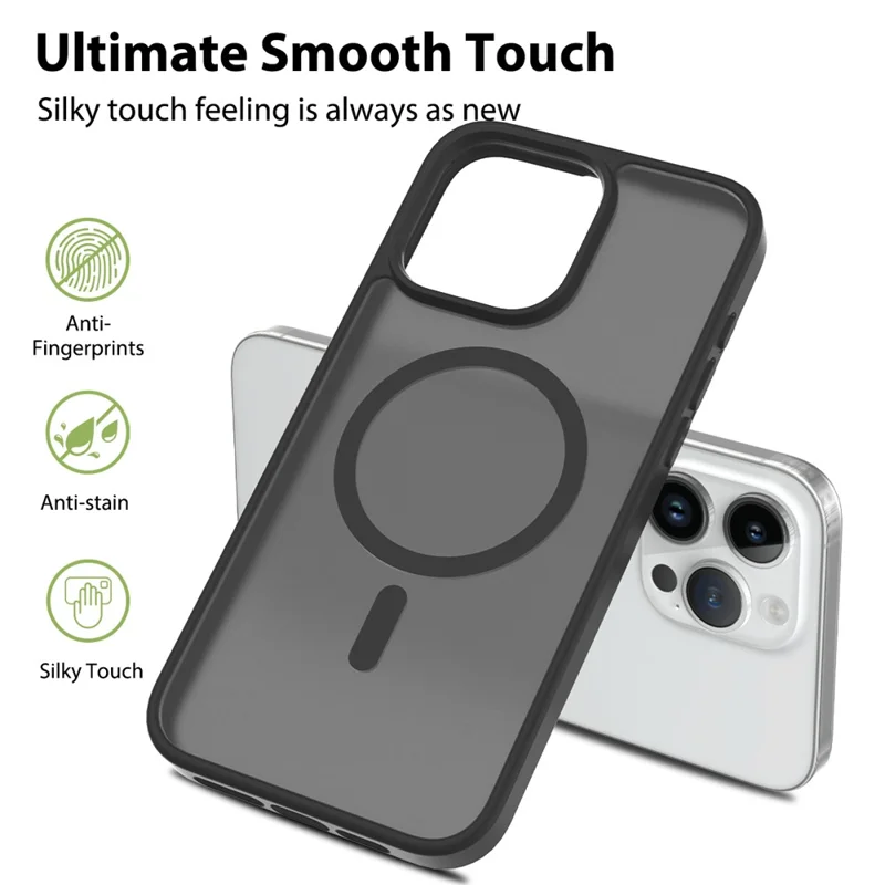 Bulk Purchasing For iPhone 15 Pro Magnetic Case Skin Touch TPU PC Phone Back Cover Compatible with MagSafe - Black