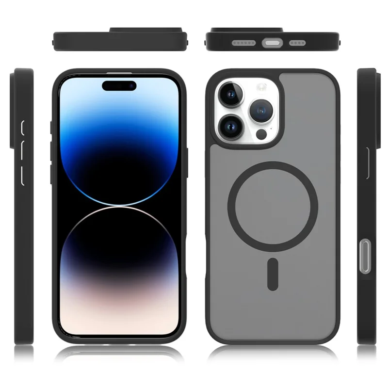 Compra al por mayor para funda magnética iPhone 16 Pro con textura táctil de TPU y cubierta trasera de PC compatible con MagSafe - Negro