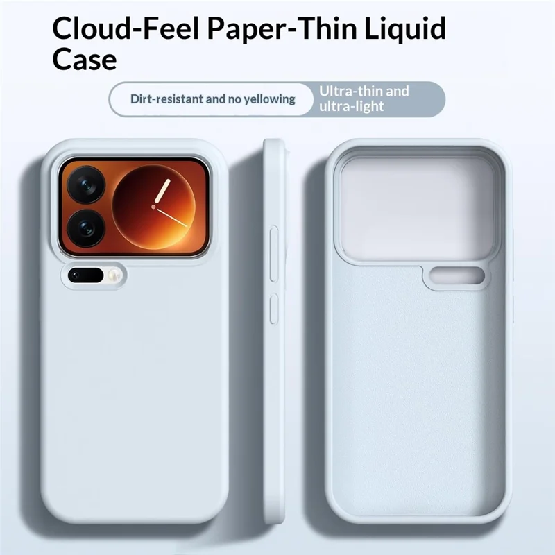 For Xiaomi 17 Pro Max Case Ultra Thin Liquid Silicone + PC Phone Cover with Camera Touch Control Button - Glacier Blue