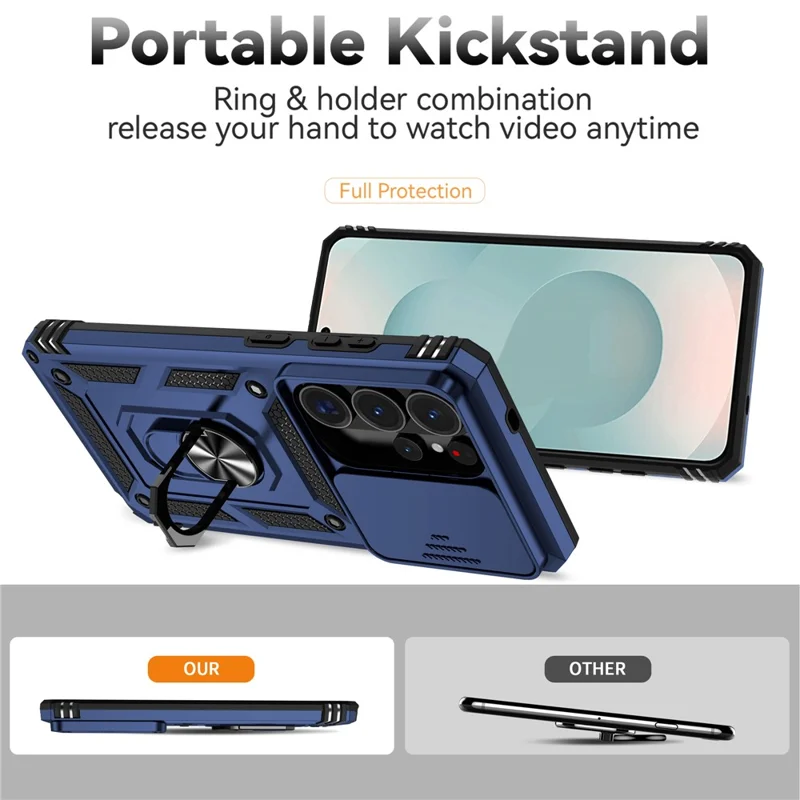 For Samsung Galaxy S26 Ultra Case PC + TPU Phone Cover with Lens Protection Kickstand - Blue