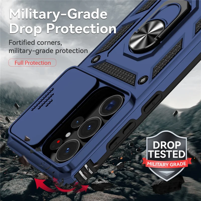 For Samsung Galaxy S26 Ultra Case PC + TPU Phone Cover with Lens Protection Kickstand - Blue