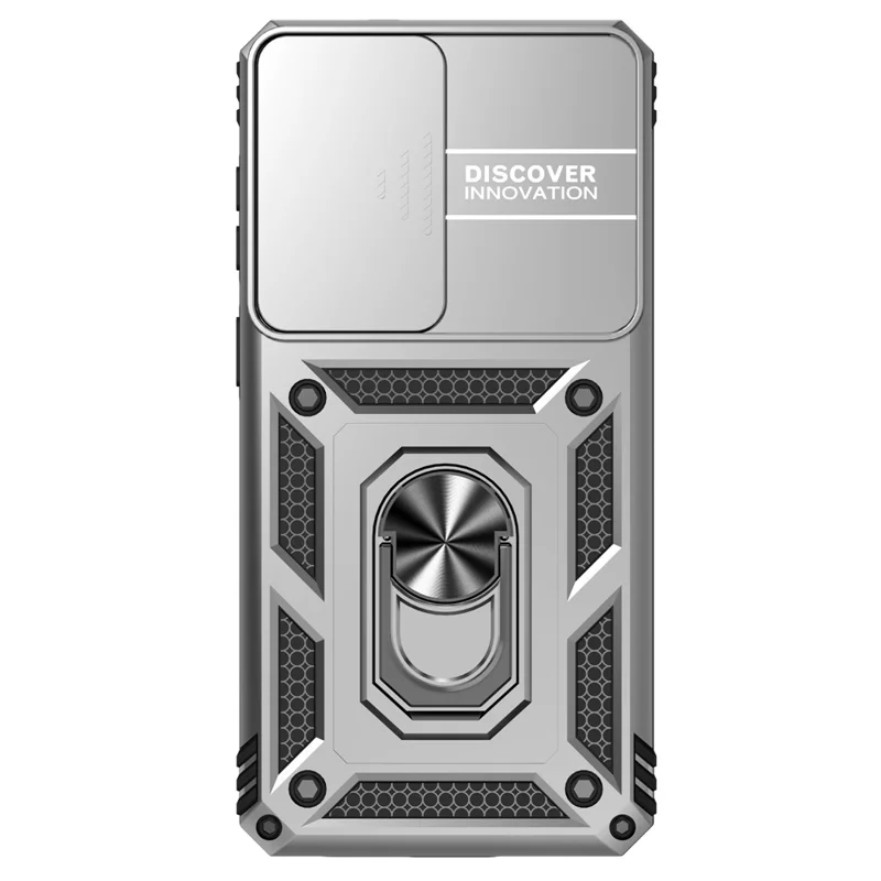 For Samsung Galaxy S26+ Case PC + TPU Phone Cover with Lens Protection Kickstand - Silver