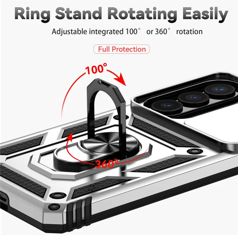 For Samsung Galaxy S26+ Case PC + TPU Phone Cover with Lens Protection Kickstand - Silver