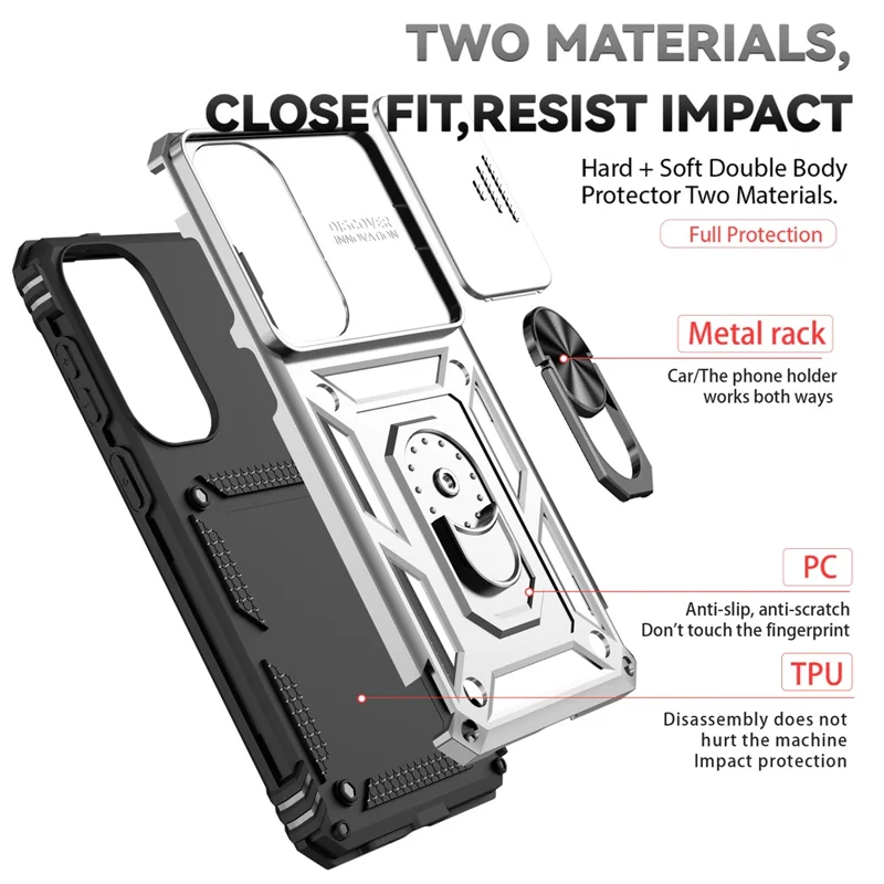 For Samsung Galaxy S26+ Case PC + TPU Phone Cover with Lens Protection Kickstand - Silver