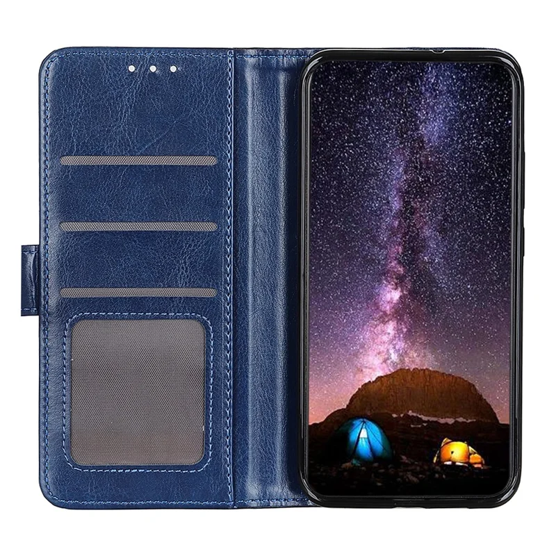 For Samsung Galaxy A57 5G Case Crazy Horse Texture PU Leather Phone Stand Cover - Blue