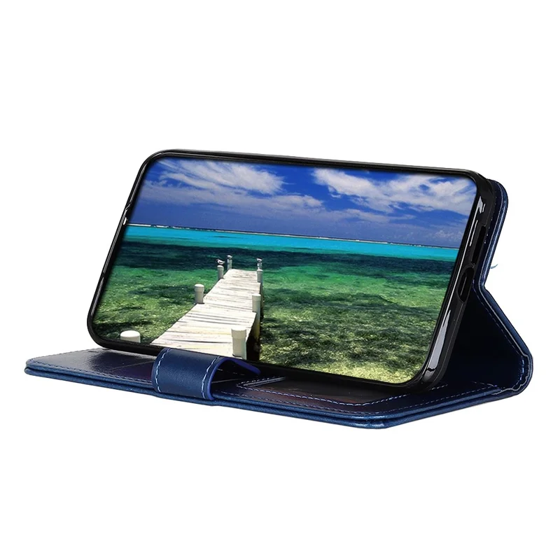 For Samsung Galaxy A57 5G Case Crazy Horse Texture PU Leather Phone Stand Cover - Blue