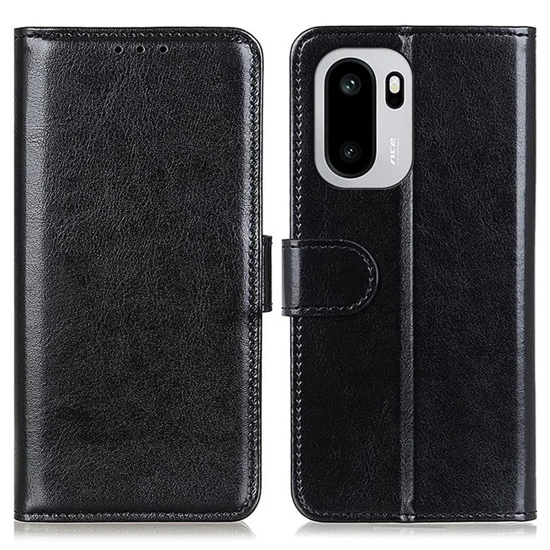 Capa de Telemóvel para OnePlus 15R 5G / Ace 6 5G / Ace 6T 5G, Capa de Pele Sintética com Textura Cavalo Louco e Suporte - Preto
