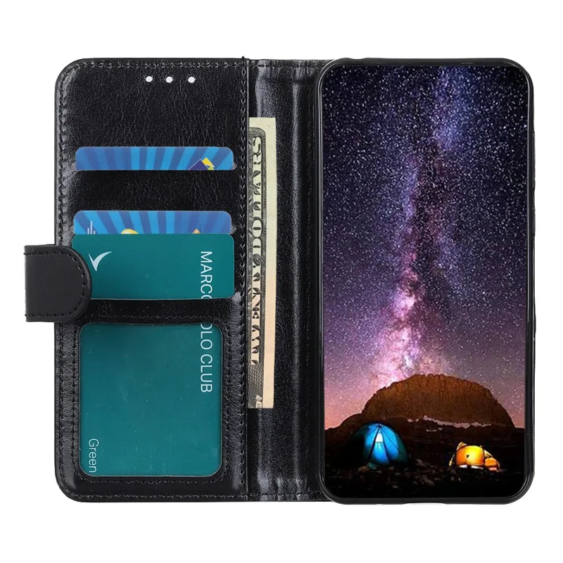 Capa de Telemóvel para OnePlus 15R 5G / Ace 6 5G / Ace 6T 5G, Capa de Pele Sintética com Textura Cavalo Louco e Suporte - Preto