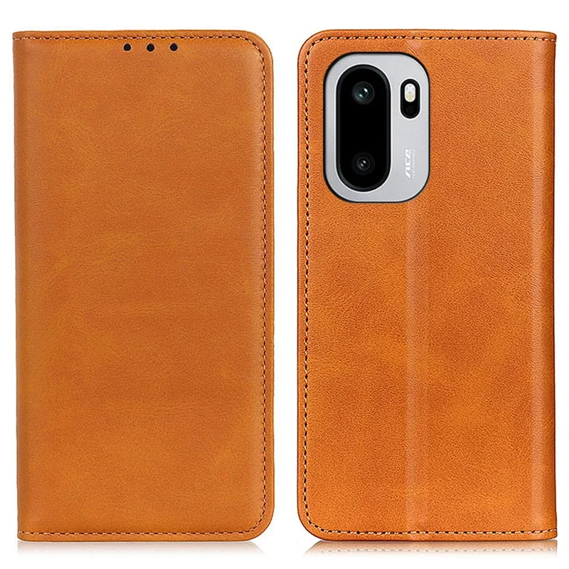 For OnePlus 15R 5G Case Cowhide Texture Split Leather Flip Wallet Phone Cover - Brown