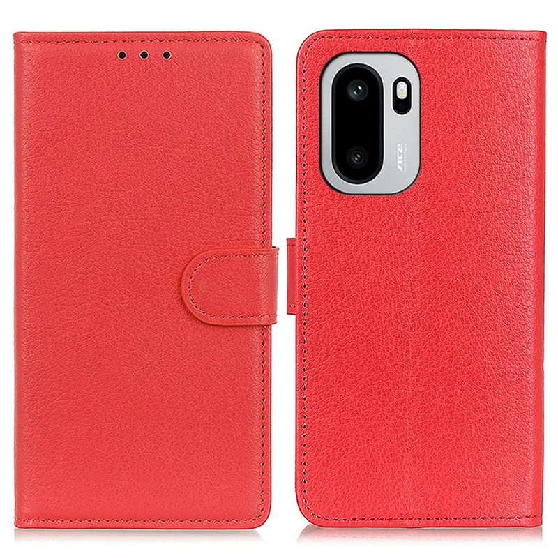 Funda cartera para OnePlus 15R 5G, funda de cuero PU con textura de lichi - Rojo