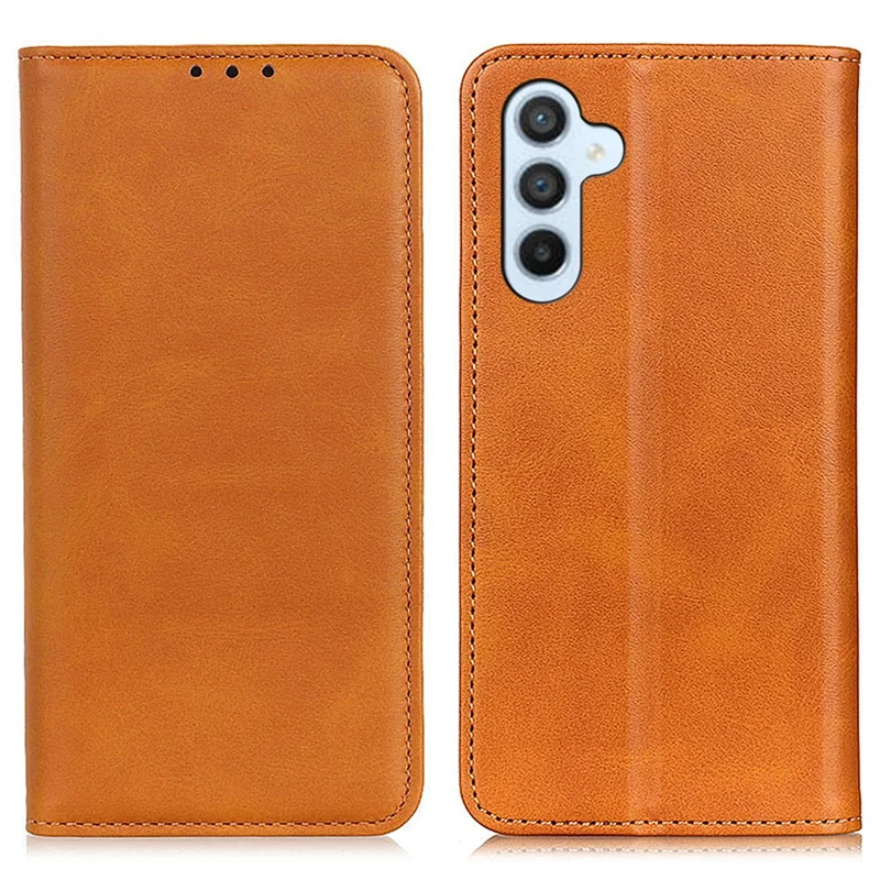For Samsung Galaxy A57 5G Case Cowhide Texture Split Leather Flip Wallet Phone Cover - Brown