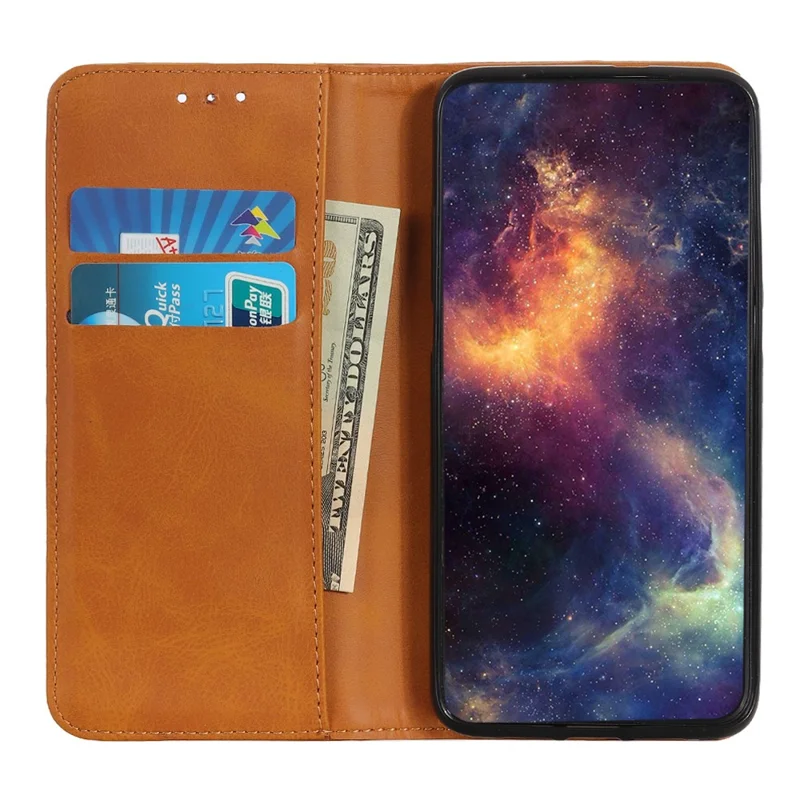 For Samsung Galaxy A57 5G Case Cowhide Texture Split Leather Flip Wallet Phone Cover - Brown