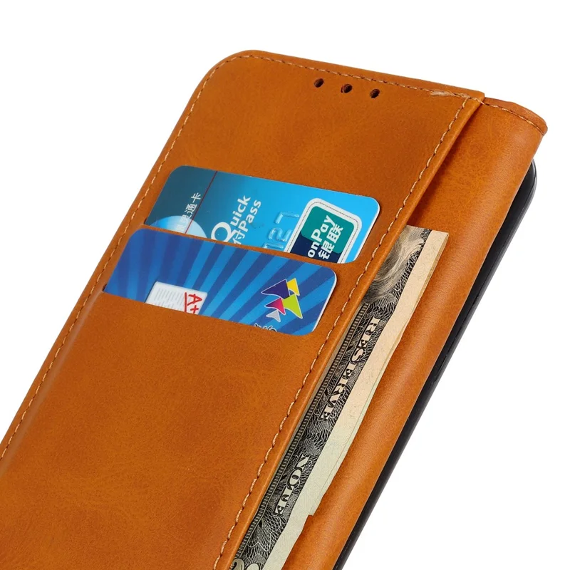 For Samsung Galaxy A57 5G Case Cowhide Texture Split Leather Flip Wallet Phone Cover - Brown