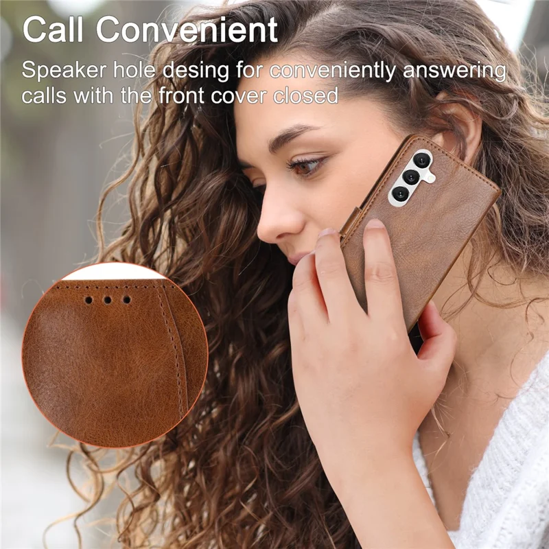 For Samsung Galaxy A37 5G Case Zipper Pocket Leather Phone Cover with Crossbody Shoulder Strap - Brown