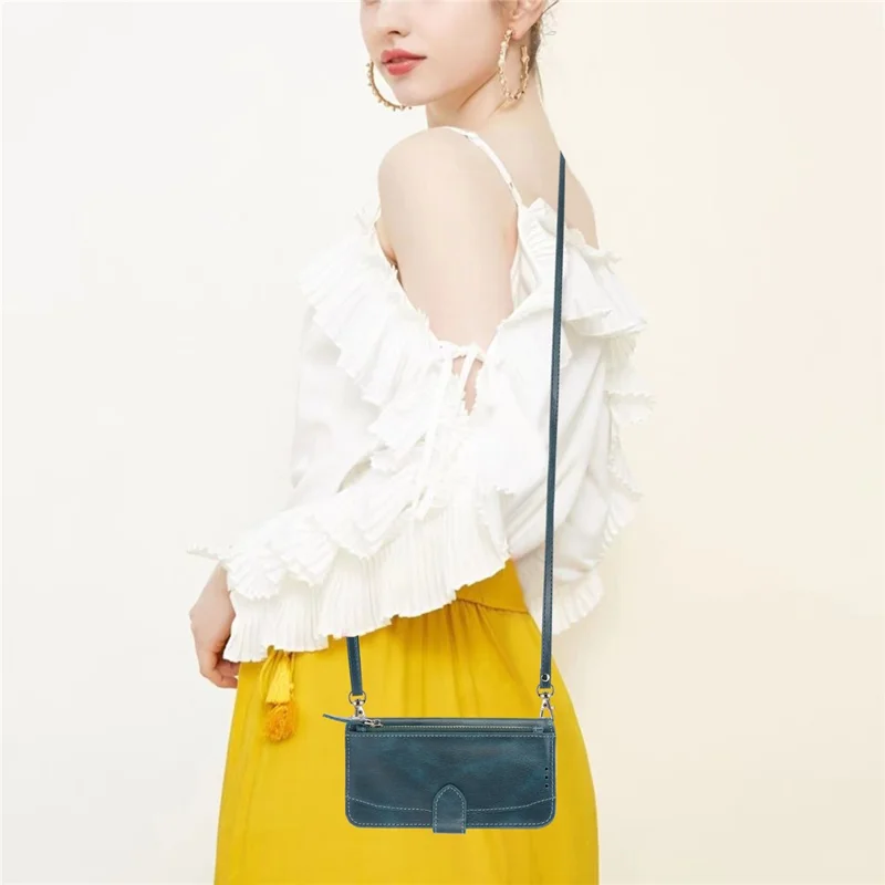 For Samsung Galaxy A57 5G Case Zipper Pocket Leather Phone Cover with Crossbody Shoulder Strap - Blackish Green