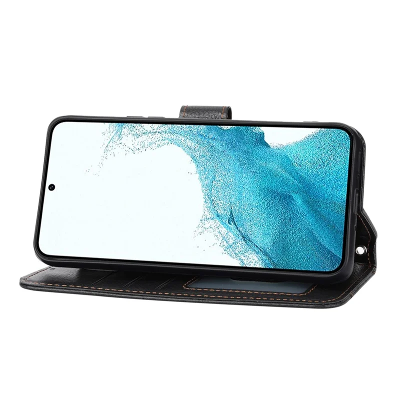 For Samsung Galaxy S26+ Case Zipper Pocket Leather Phone Cover with Crossbody Shoulder Strap - Black