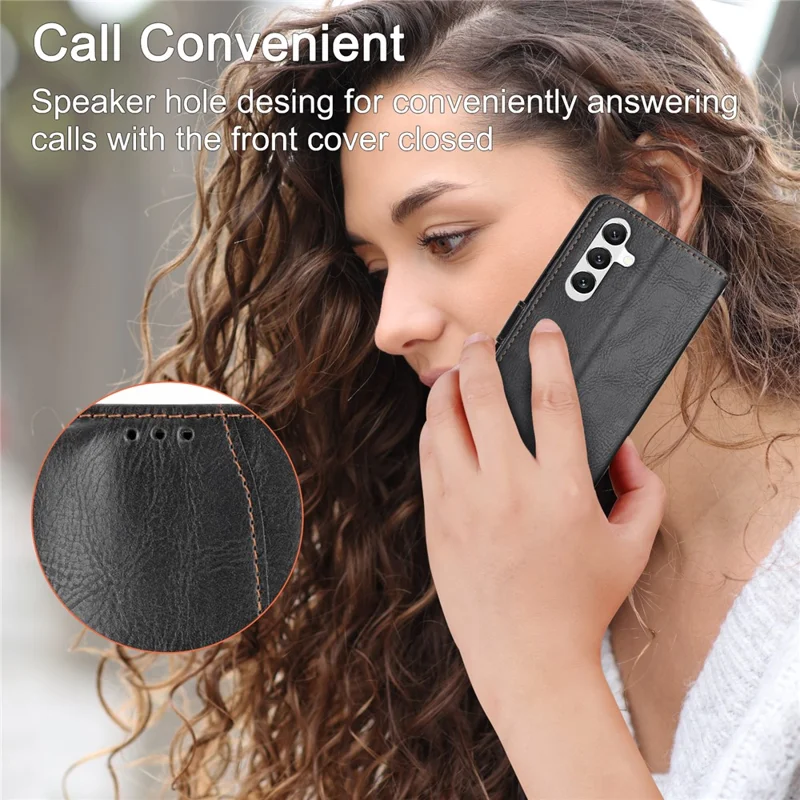 For Samsung Galaxy S26+ Case Zipper Pocket Leather Phone Cover with Crossbody Shoulder Strap - Black