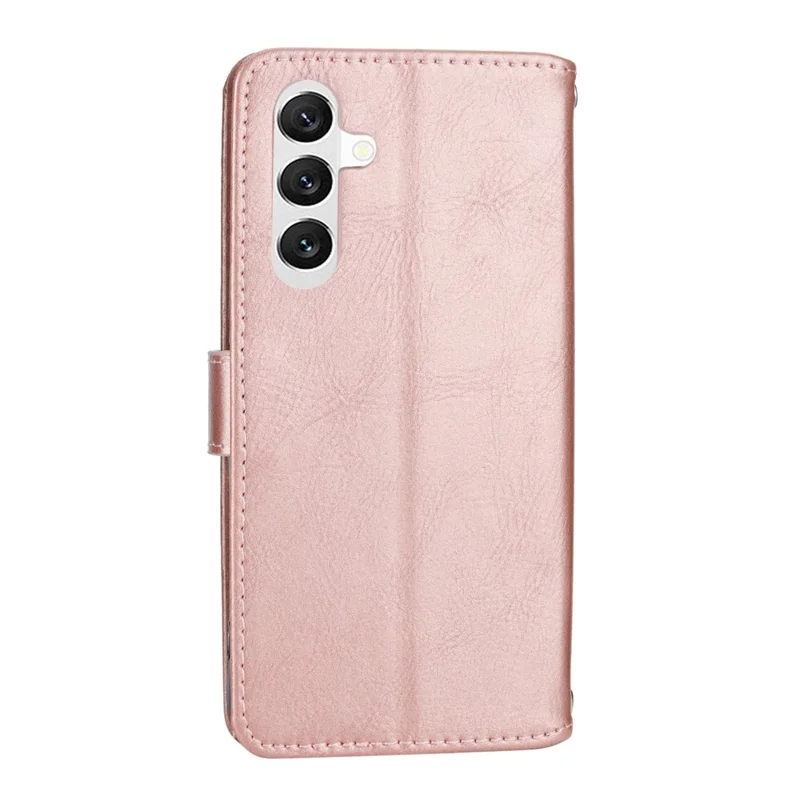 For Samsung Galaxy S26 Case Zipper Pocket Leather Phone Cover with Crossbody Shoulder Strap - Rose Gold
