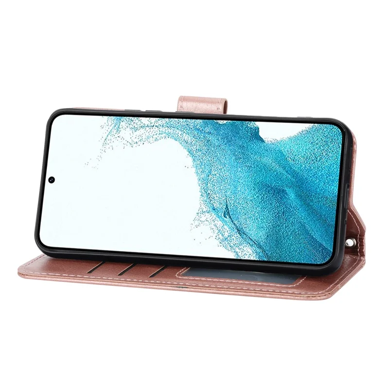 For Samsung Galaxy S26 Case Zipper Pocket Leather Phone Cover with Crossbody Shoulder Strap - Rose Gold