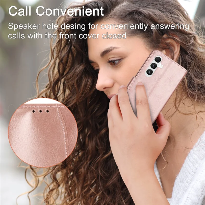 For Samsung Galaxy S26 Case Zipper Pocket Leather Phone Cover with Crossbody Shoulder Strap - Rose Gold