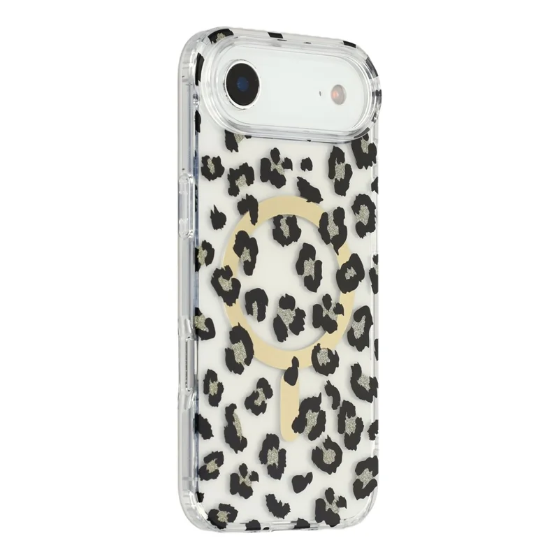 For iPhone Air Magnetic Case Clear Anti-Yellowing PC + TPU Phone Back Cover Leopard Print Design - Black