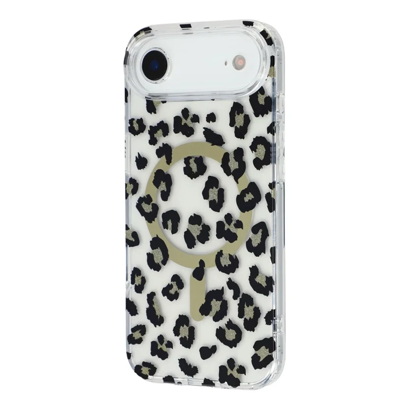 For iPhone Air Magnetic Case Clear Anti-Yellowing PC + TPU Phone Back Cover Leopard Print Design - Black