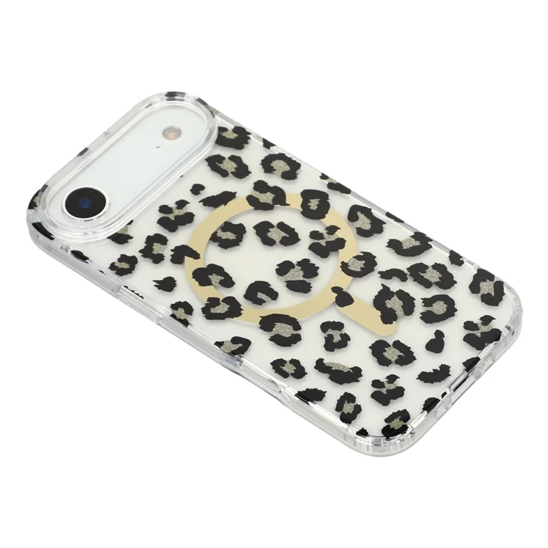 For iPhone Air Magnetic Case Clear Anti-Yellowing PC + TPU Phone Back Cover Leopard Print Design - Black