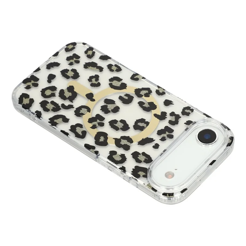 For iPhone Air Magnetic Case Clear Anti-Yellowing PC + TPU Phone Back Cover Leopard Print Design - Black
