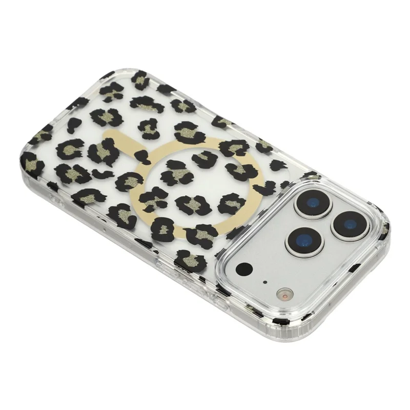 For iPhone 17 Pro Max Magnetic Case Clear Anti-Yellowing PC + TPU Phone Back Cover Leopard Print Design - Black