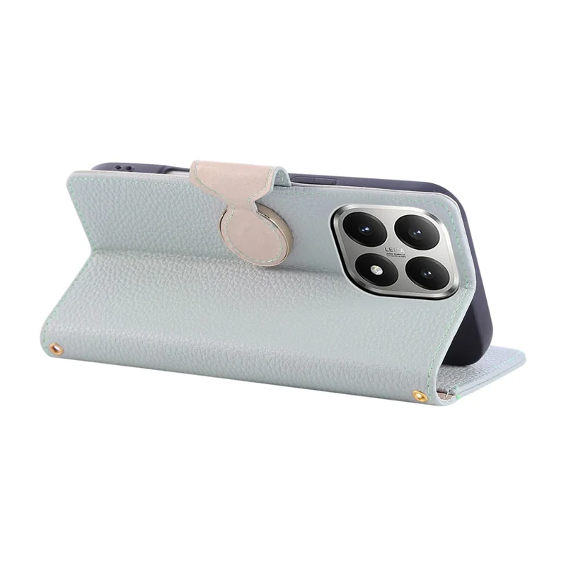 For Xiaomi 15T Case Zipper Wallet Leather Phone Cover with Wrist Strap - Cyan