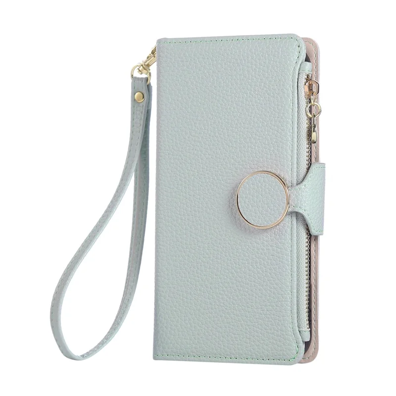 For Xiaomi 15T Pro Case Zipper Wallet Leather Phone Cover with Wrist Strap - Cyan
