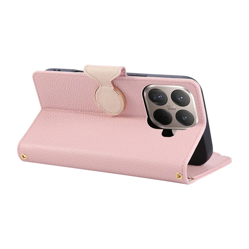 For Xiaomi 15T Pro Case Zipper Wallet Leather Phone Cover with Wrist Strap - Pink