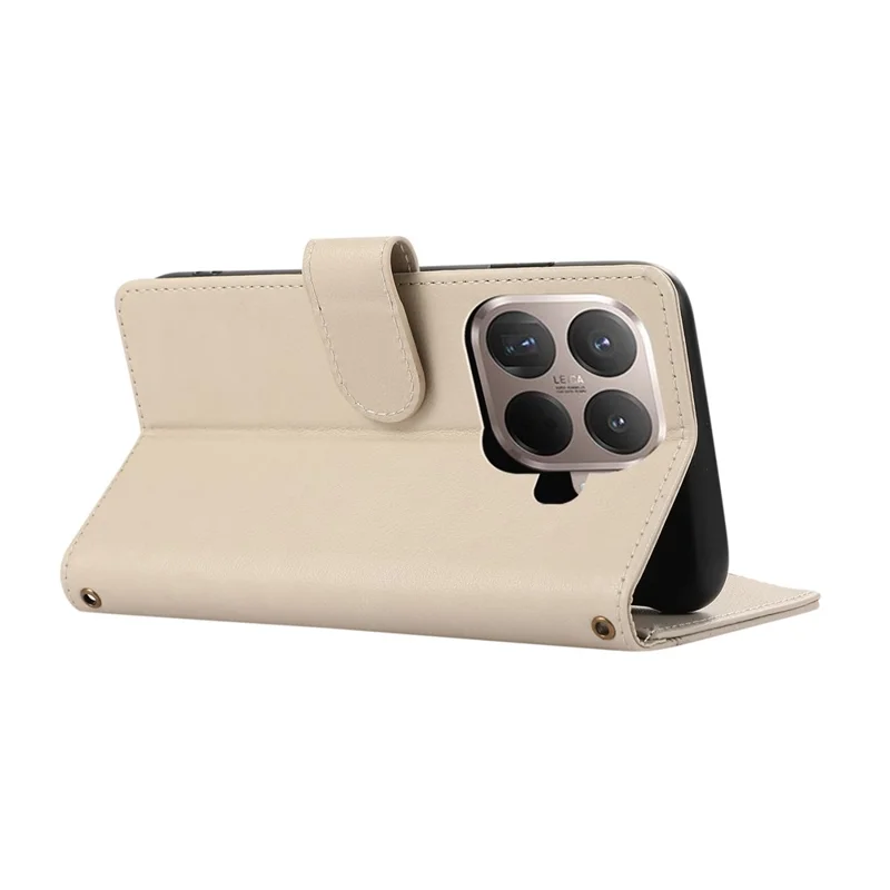 Étui pour Xiaomi 15T Pro avec plusieurs fentes pour cartes, pochette portefeuille à fermeture éclair en cuir avec dragonne - Beige