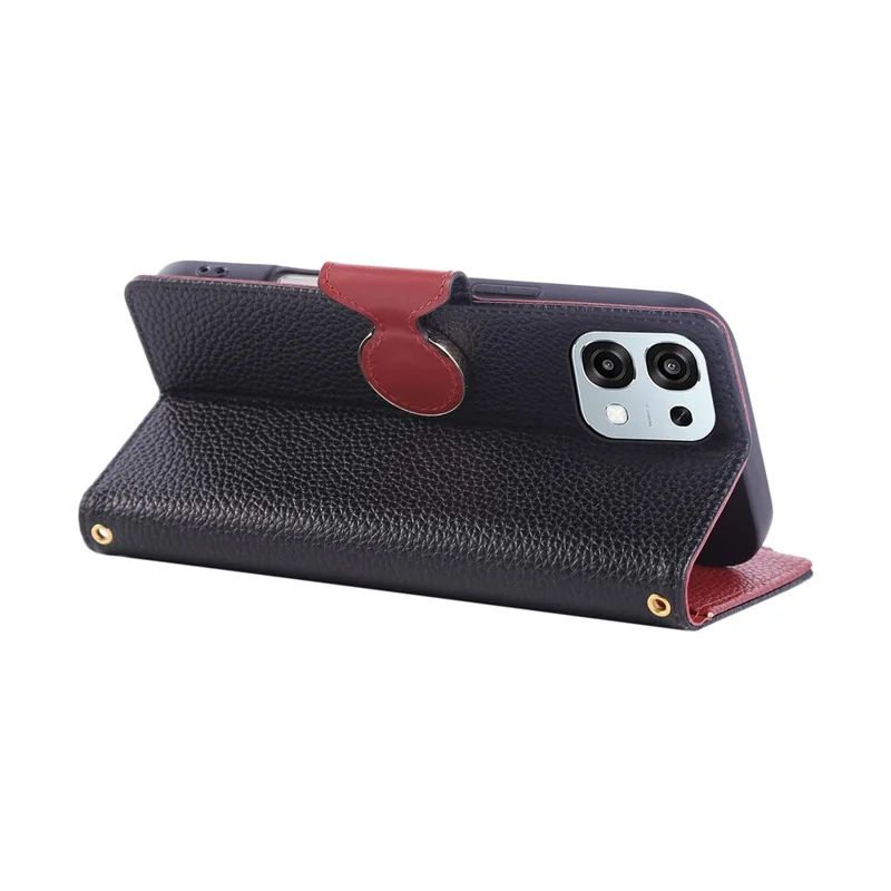 Capa de Telemóvel com Carteira de Zíper em Pele para Oppo A6 Pro 5G com Alça de Pulso - Preto