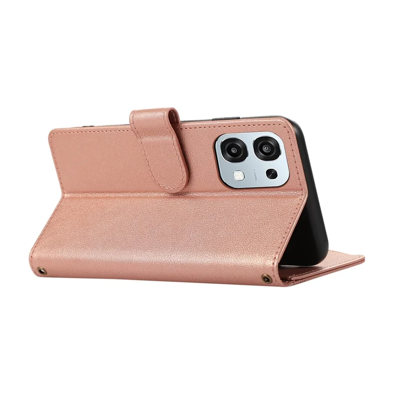 Oppo A6 Pro 5G hoesje met meerdere kaartsleuven, portemonnee van leer met ritssluiting en polsbandje - Roze goud