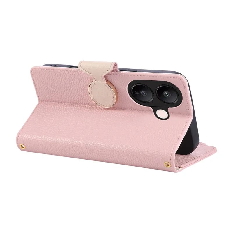 For vivo V60 Lite 5G Case Zipper Wallet Leather Phone Cover with Wrist Strap - Pink